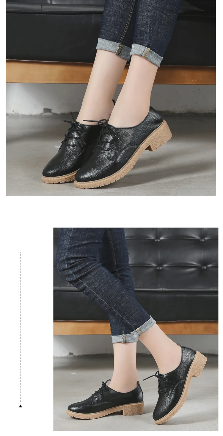 OUKAHUI/Новые Модные осенние женские туфли-оксфорды в британском стиле; повседневные туфли из натуральной кожи на квадратном каблуке 3,5 см; маленькие размеры 33-41