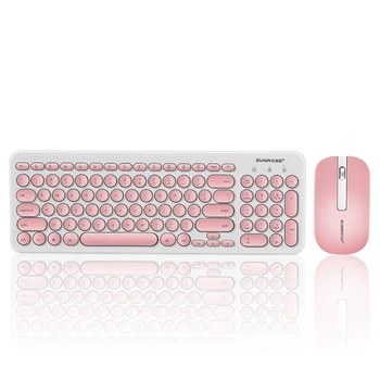 

SOONHUA 2.4G Wireless Keyboard Mouses Combo USB Cute Round Retro Mute Keyboard Mouse Set With USB Receiver For Notebook