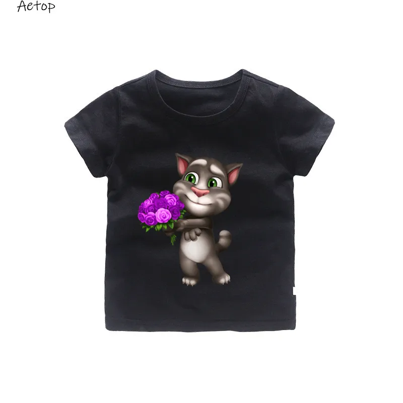 Популярные Детские любимые онлайн-игры, футболка для мальчиков с принтом «Том-кот», летняя футболка, костюмы с героями мультфильмов «Том-Кот» и «его друзья» - Цвет: black 2