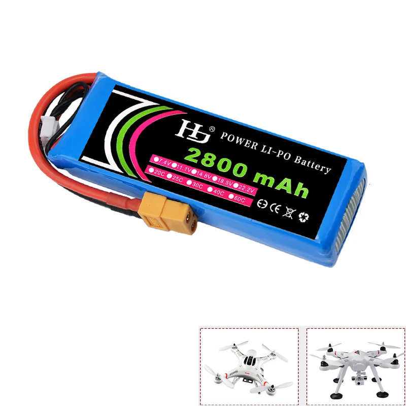 Rc Lipo батарея 11,1 V 2800mAh 40c 3S батарея XT60 разъем для Cheerson CX-20/Wltoys V303/Phantom1