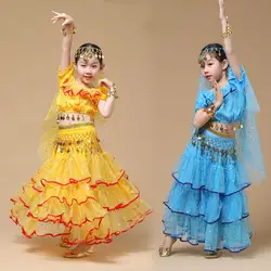 Новый детский живота платье для танцев для детей Обувь для девочек танец живота костюм установить индийские танцевальные костюмы для