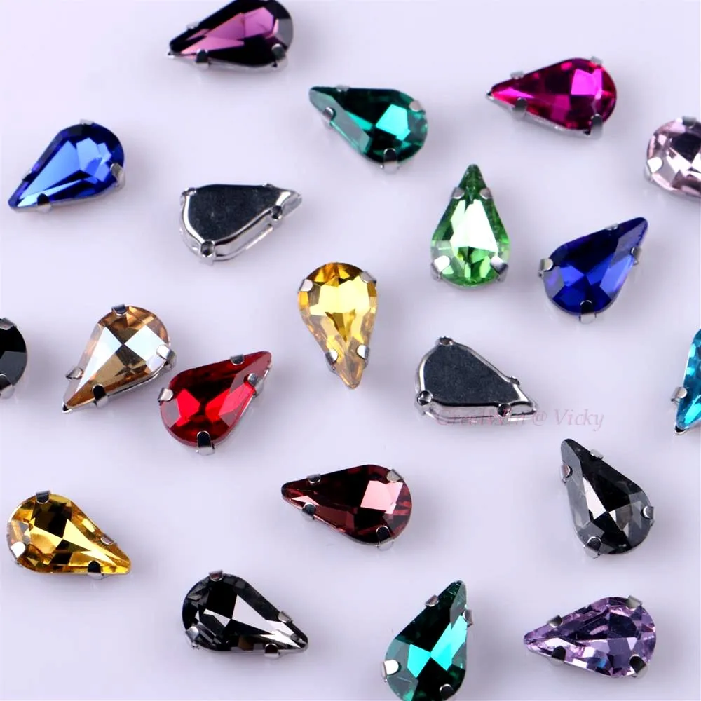 Elegant Teardrop Crystal Rhinestones with Claw Metal Base - 20 Piece Set