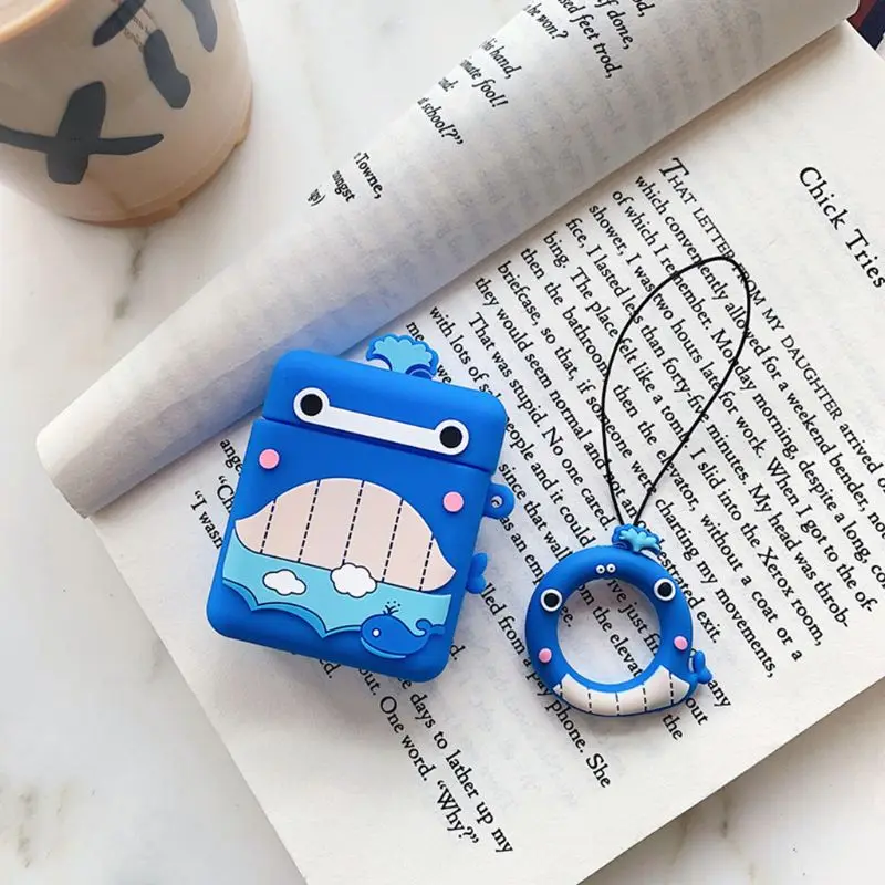 

Funny Cute Animal Pattern Soft Silicone Protective Cover Shockproof Case Skin Shell With Lanyard for Airpods 1/2 Charging Box