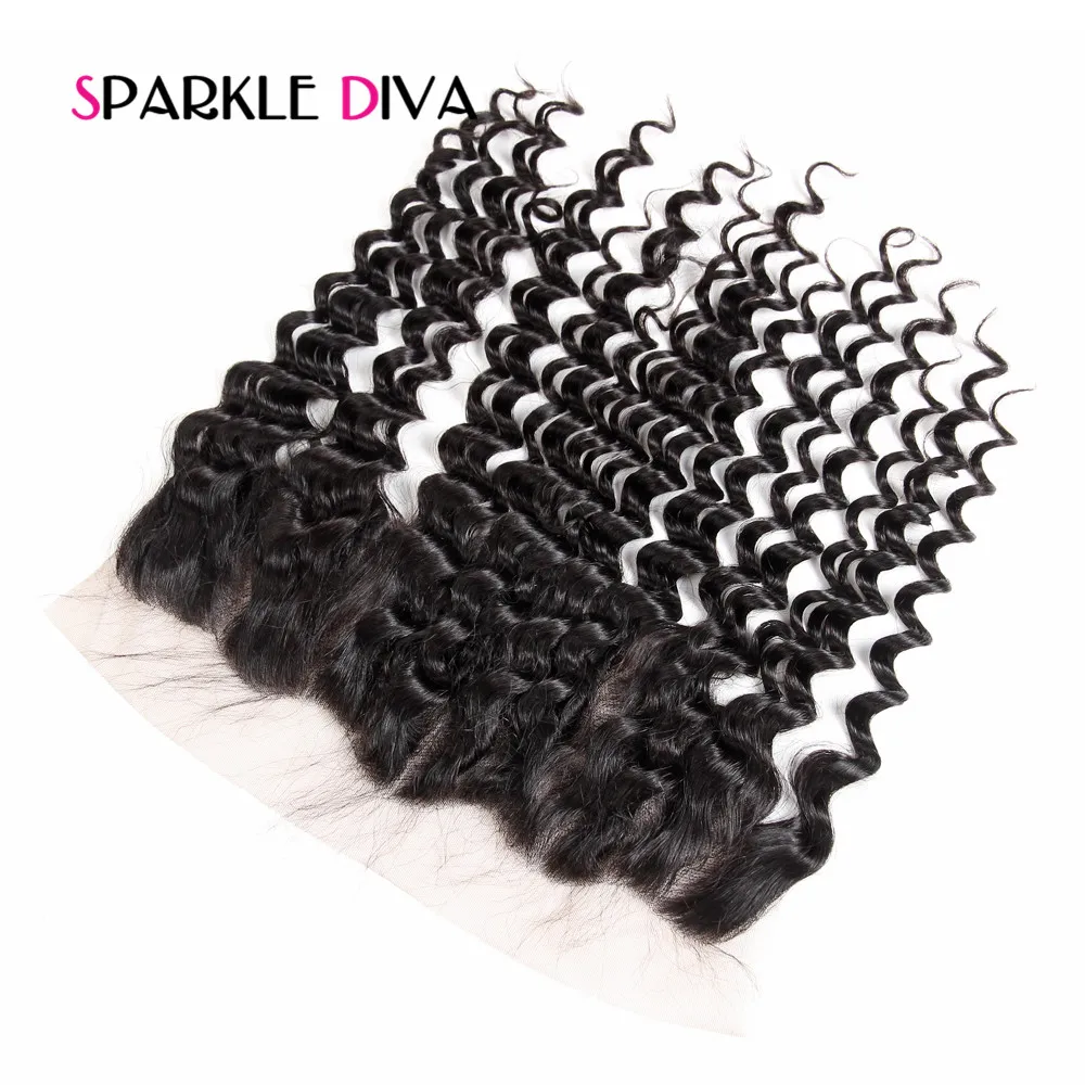 Brazilian Hair Lace Frontal Closure Deep Wave 13x4 Ear To Ear Human hair With Baby Hair Free Part 8-20 inch Non Remy Sparklediva