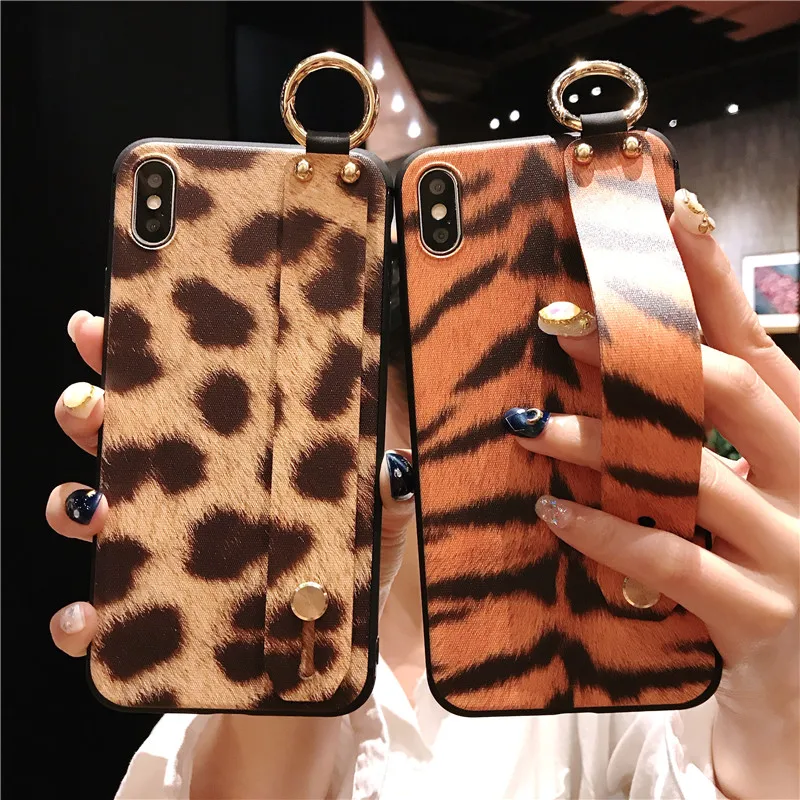 

UBERAY Wrist Strap Phone Case For iphone X Xs max XR 6 6s 7 8 plus Leopard Print Tiger Skin Zebra Pattern Soft TPU Holder Case