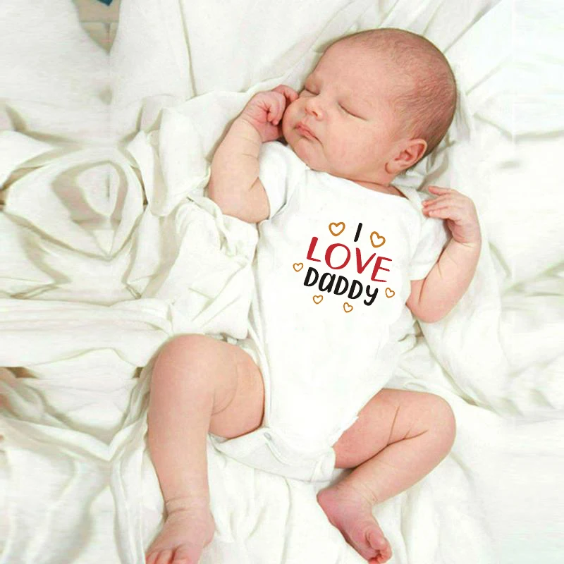 DERMSPE/летний белый комбинезон для новорожденных мальчиков и девочек с короткими рукавами и надписью «I love Daddy»; комбинезон; детская одежда