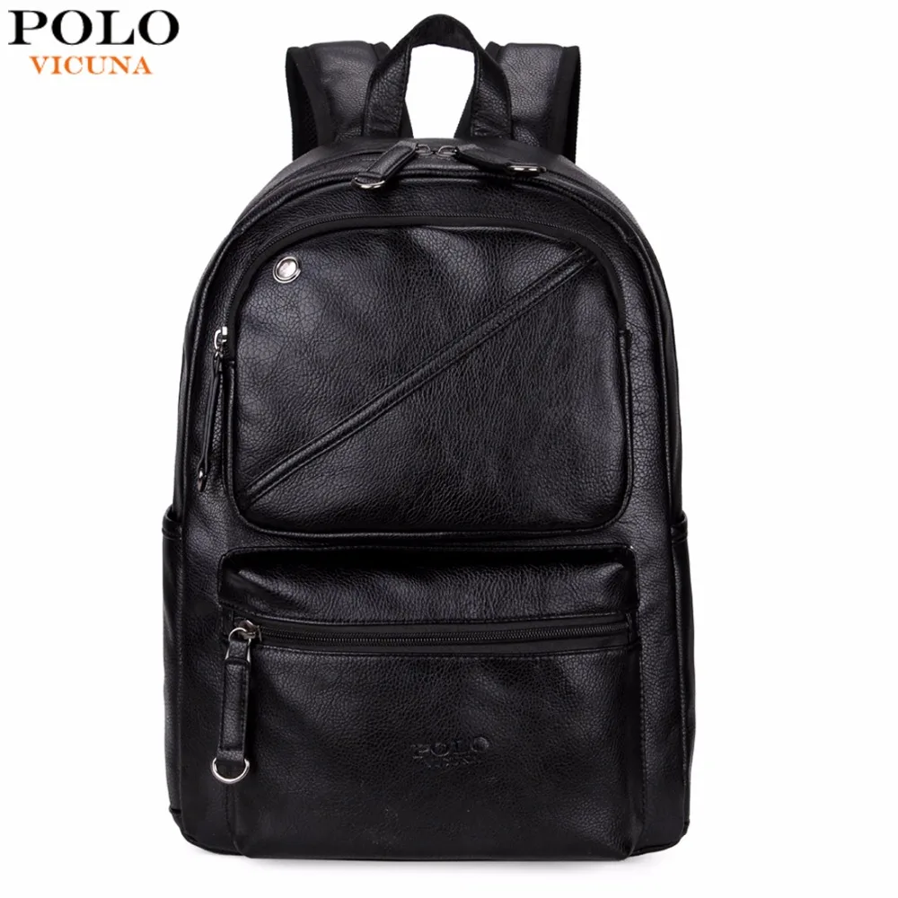 

VICUNA POLO Leather Men Backpack With Headphone Outlet Brand Large Capacity Men Casual Multifunctional Travel Laptop Backpack