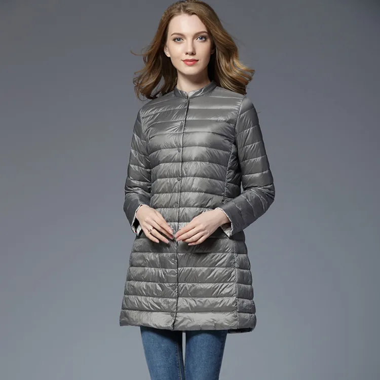 Женское весеннее мягкое теплое пальто, ультра-светильник, пуховик на утином пуху, длинное женское пальто, тонкие однотонные куртки, зимнее пальто, портативные парки - Цвет: gray