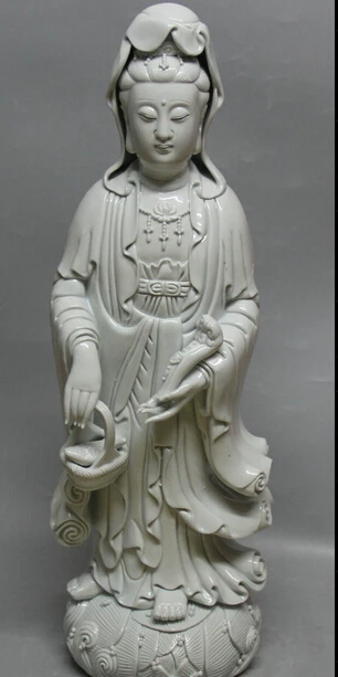 

JP S0524 23" Chinese De Hua white Porcelain basket Ru Yi Kwan-yin Guan Yin Goddess Statue