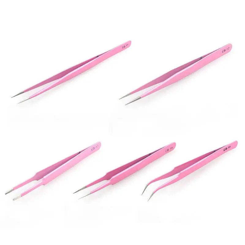 

Eyelash Extension Straight Bend Tweezers Stainless Steel Macaron Candy Pink Anti-Static Eye Lashes Nipper Beauty Tool 5 Styles