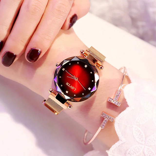 Relogio feminino женские наручные часы Aurora магнит для женщин звездное небо часы женские розовые золотые часы с бриллиантами подарок reloj mujer - Цвет: red
