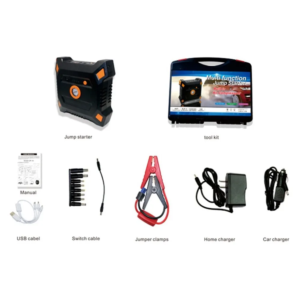 

12V 82800mAh Portable Car Jump Starter With Built-in Air Compressor USB Output Battery Power Bank Multifunction Car Charger