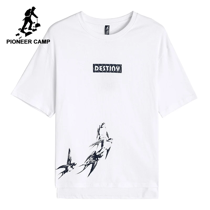 

Pioneer camp new short sleeve t shirt men brand clothing fashion printed side split tshirt male 100% cotton tees white ADT802180