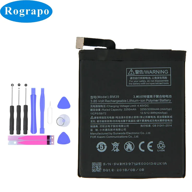 

3400mAh BM39 Original Battery For Xiaomi Mi 6 Mi6 BM 39 Baterij Bateria Batterie Cell Mobile Phone Batteries