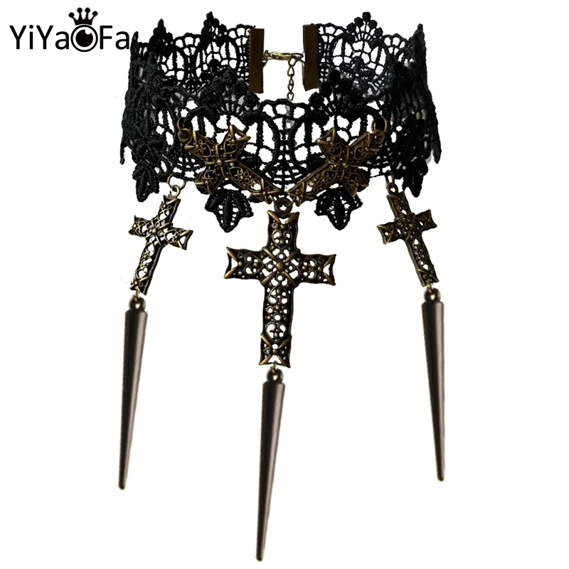 

YiYaoFa Gothic Party Jewelry Vintage Lace Cross Necklace for Women Accessories Choker Necklace Statement Collar Necklace GN-138