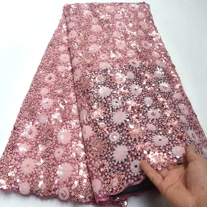 

FolaSade New Arrival African Lace Fabric 2019 Fashionable Sequins French Embroidered Tulle Lace Fabric For Wedding Party Wo079