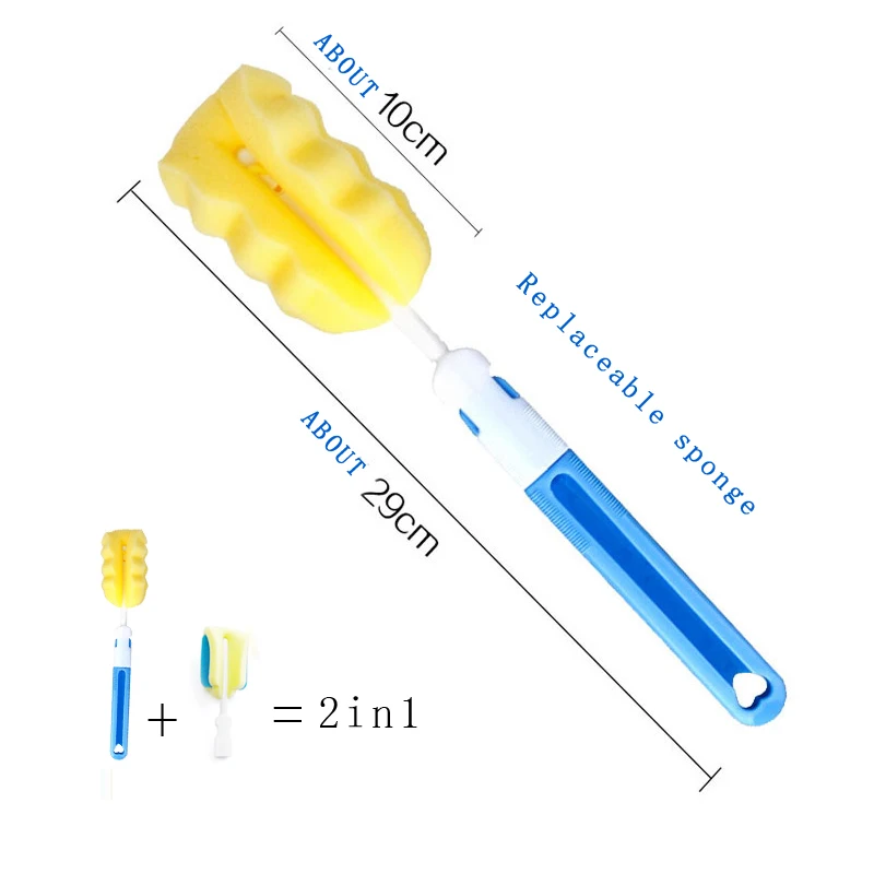 Бутылка щетки многоцелевые губка щетка для ребенка бутылочка для кормления с 2 шт. сменная Чистящая губка