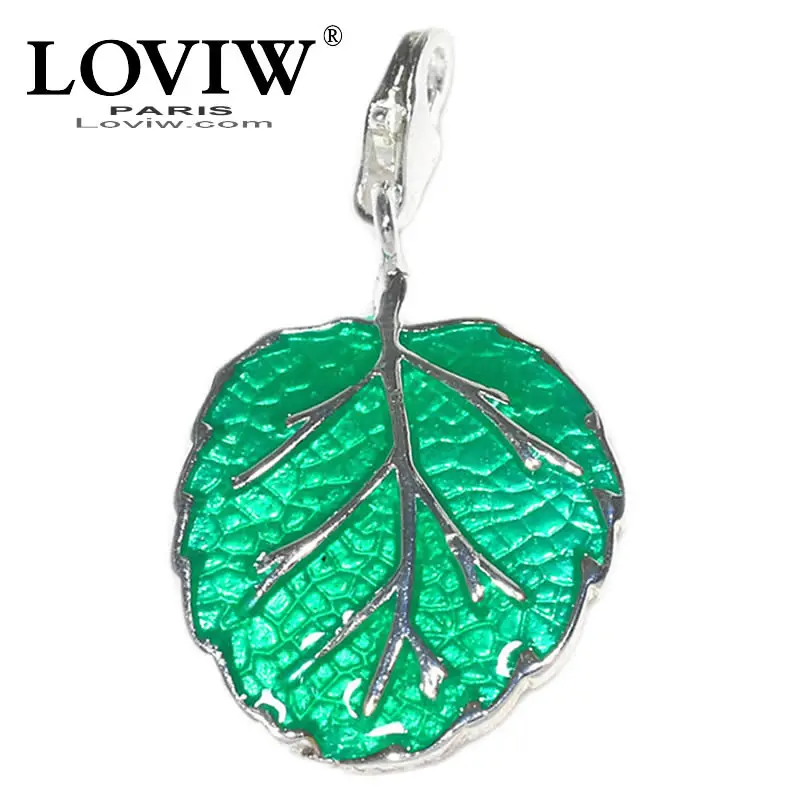 

Trendy Green enamel Leaf Charm pendant thomas style High Quality Silver Charm Party For Ladies Accessories NEW DIY Gift Jewelry