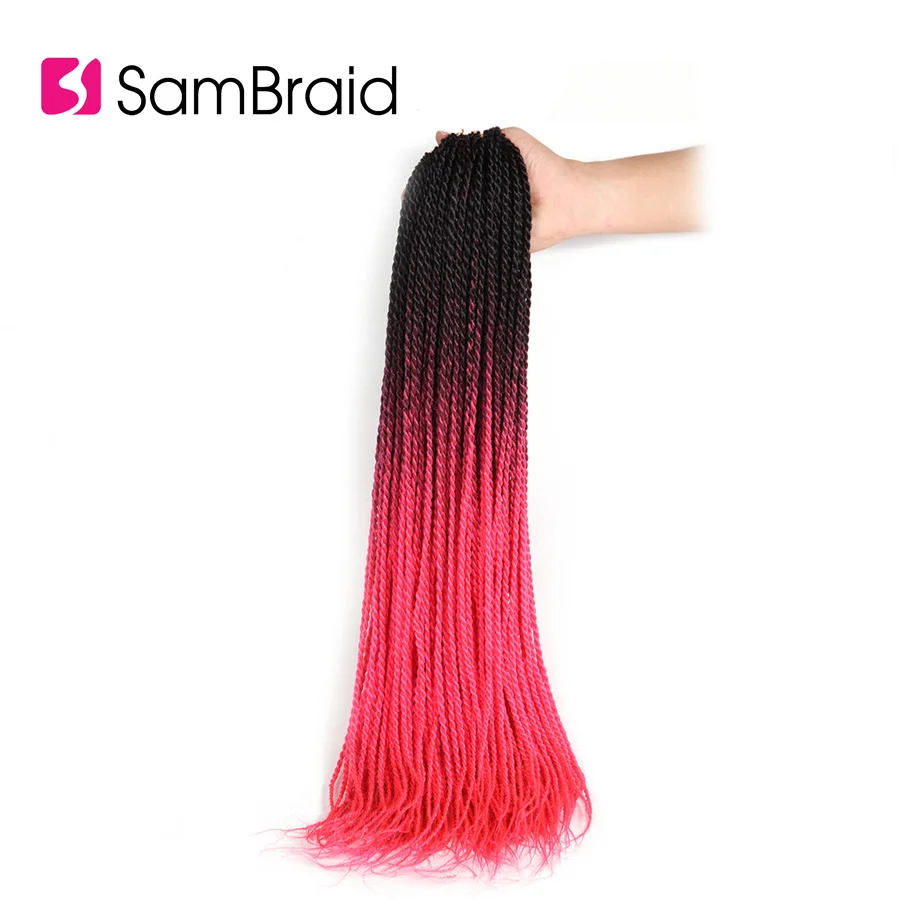

SAMBRAID Senegalese Twist Crochet Hair Braids 24 Inch 30 Strands/pack Synthetic Braiding Hair Extensions Grey Pink Colors Ombre