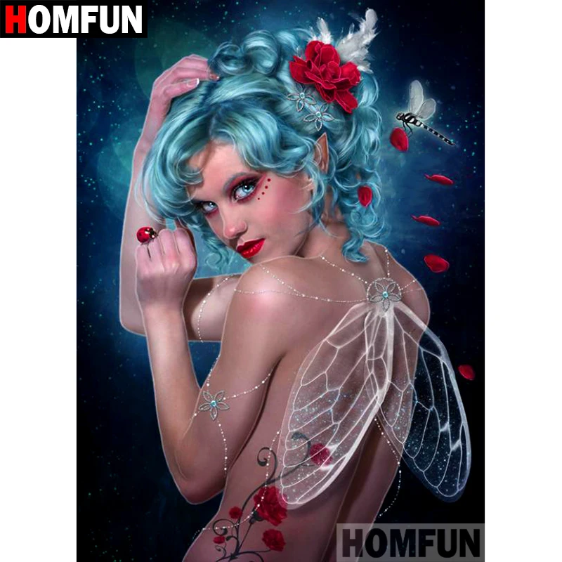 

HOMFUN 5D DIY Diamond Painting Full Square/Round Drill "butterfly fairy" Embroidery Cross Stitch gift Home Decor Gift A08450