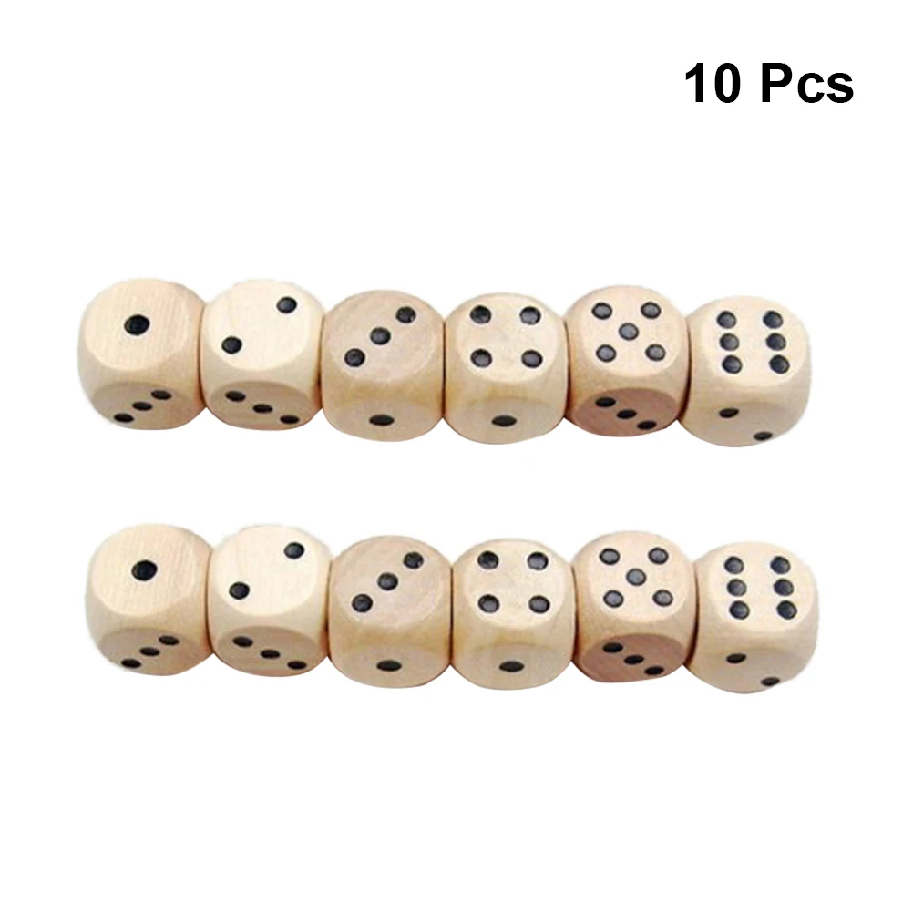 

10pcs Dice 16mm Six Sides Durable Yard Dices Sieve Wooden Dice for Games Playing Teaching