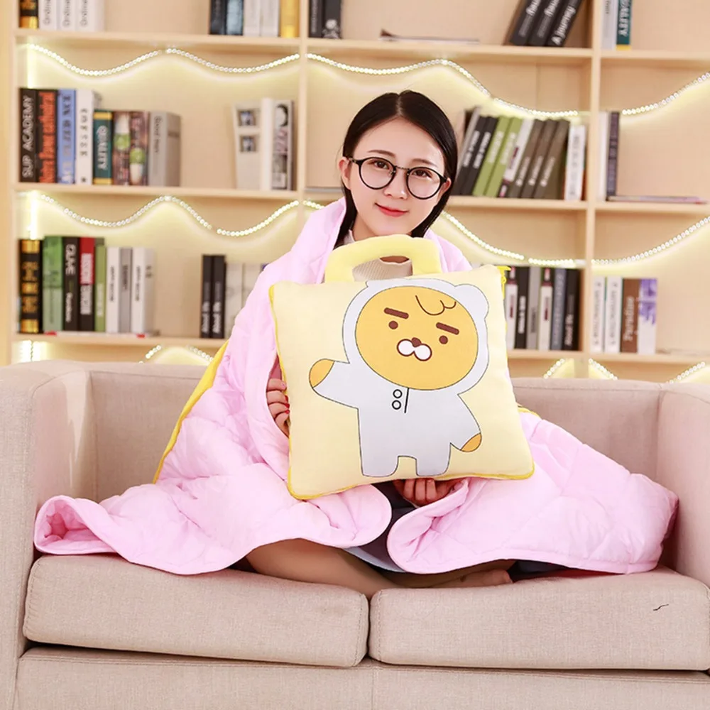 

Babiqu 1pc Cute Kakao Friends Plush Pillow with Blanket Ryan Cocoa Dolls Cartoon Figure TOY Soft Cushion Creative Birthday Gift