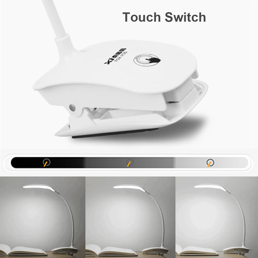 Настольная лампа перезаряжаемая затемняемая Светодиодная настольная лампа с зажимом на кровать сенсорный выключатель защита глаз диммер офисный светильник для чтения
