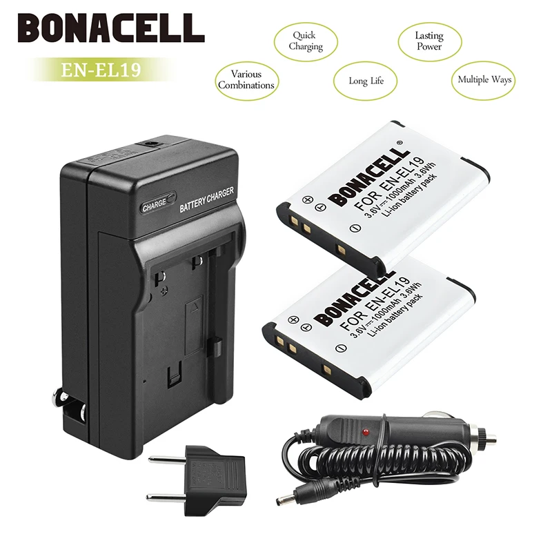 

bonacell 1.0Ah EN EL19 EN-EL19 Li-ion Battery Charger for Nikon Coolpix S33 S32 S3600 S3700 S4300 S5200 S6800 S4150 S4200