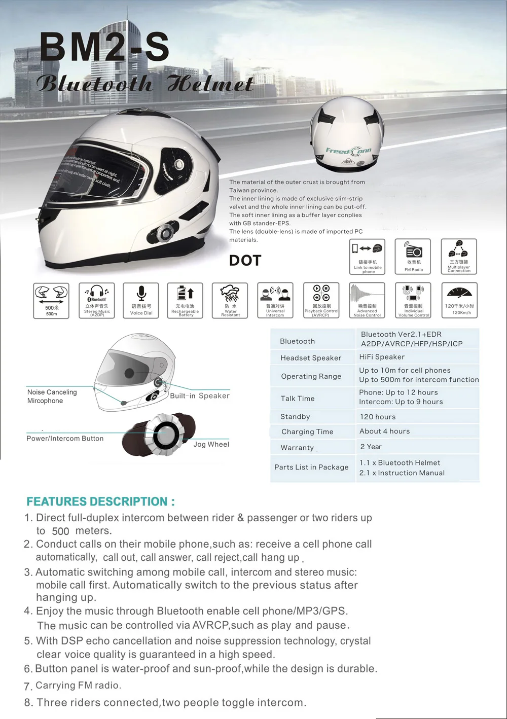 Бренд Смарт Bluetooth мотоциклетный шлем встроенный домофон Dot Стандартный шлем 3 Rider BT говорящий с fm-радио