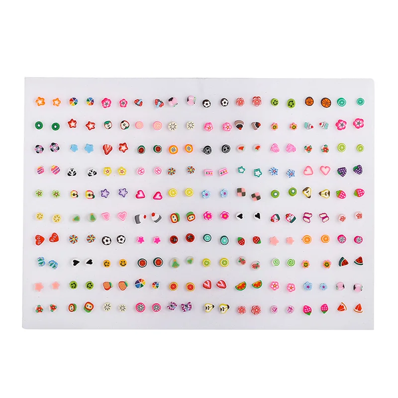 

100 pairs/lot fashion sweet mixed plastic small heart fruits flower stud earring sets for women girl summer beach party gift