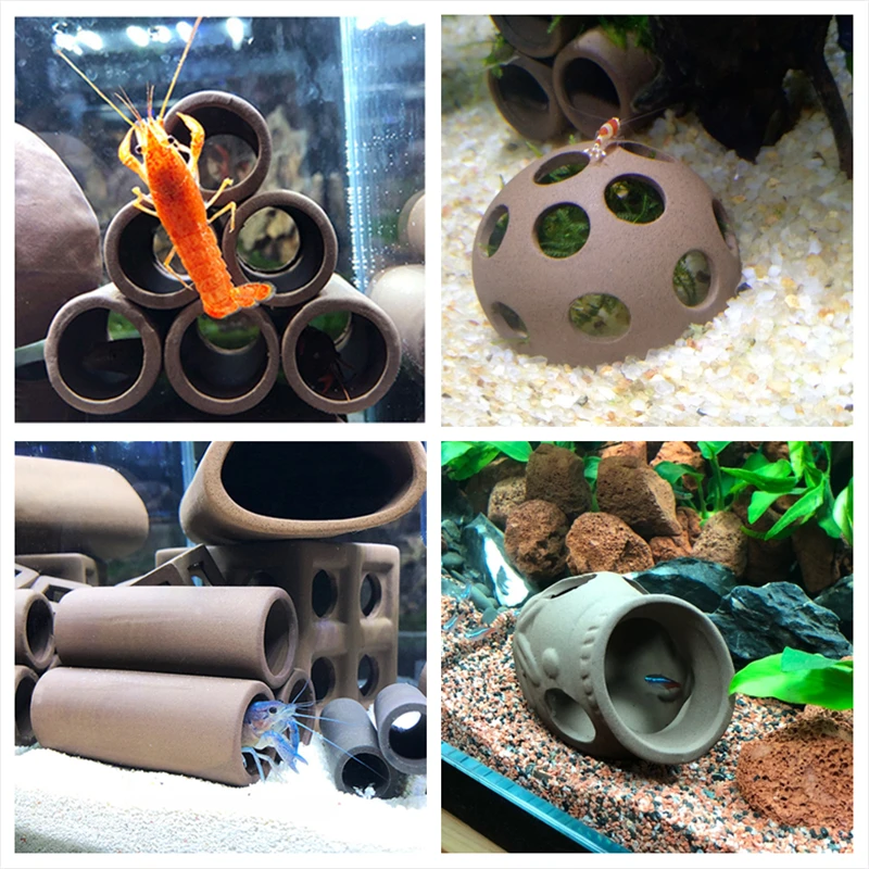 1pcs Ceramics Shrimp Aquarium House Shelter Decoration Fish Tank Hiding Cave for Small Shrimp Fish Aquarium Grass Moss Carrier