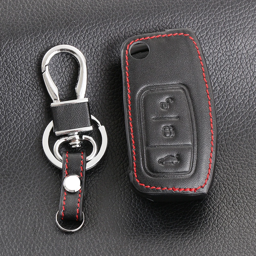 Fashion Design Car Remote Key Leather Cover Keychain For Ford Focus 2
