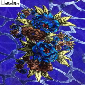 

(5yards/ps)Blue Flower velvet fabric silk high quality african lace fabric nigerian silk velvet fabric for woman dress S079-13