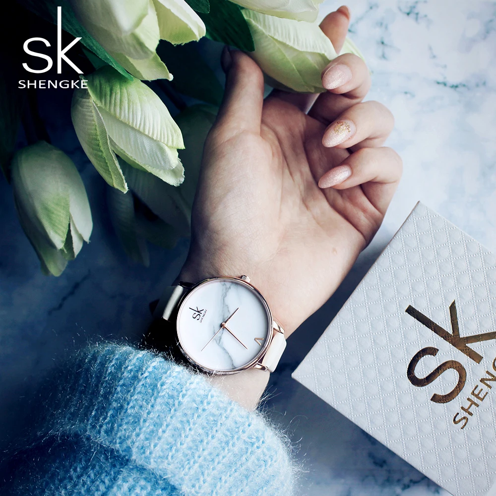

Shengke Women Watches Luxury Brand Wristwatch Leather Women Watch Fashion Ladies Roman Num Quartz Clock Relogio Feminino New SK