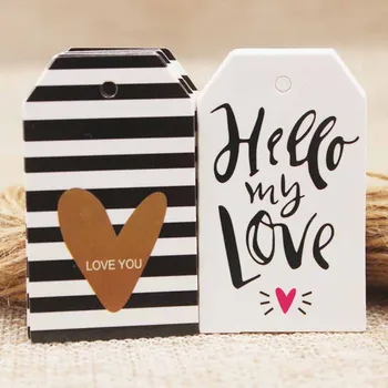 

50pcs heart shape pink love printing golden fail design tag hot selling tag price cardboard cute pink cardboard heart cardboard