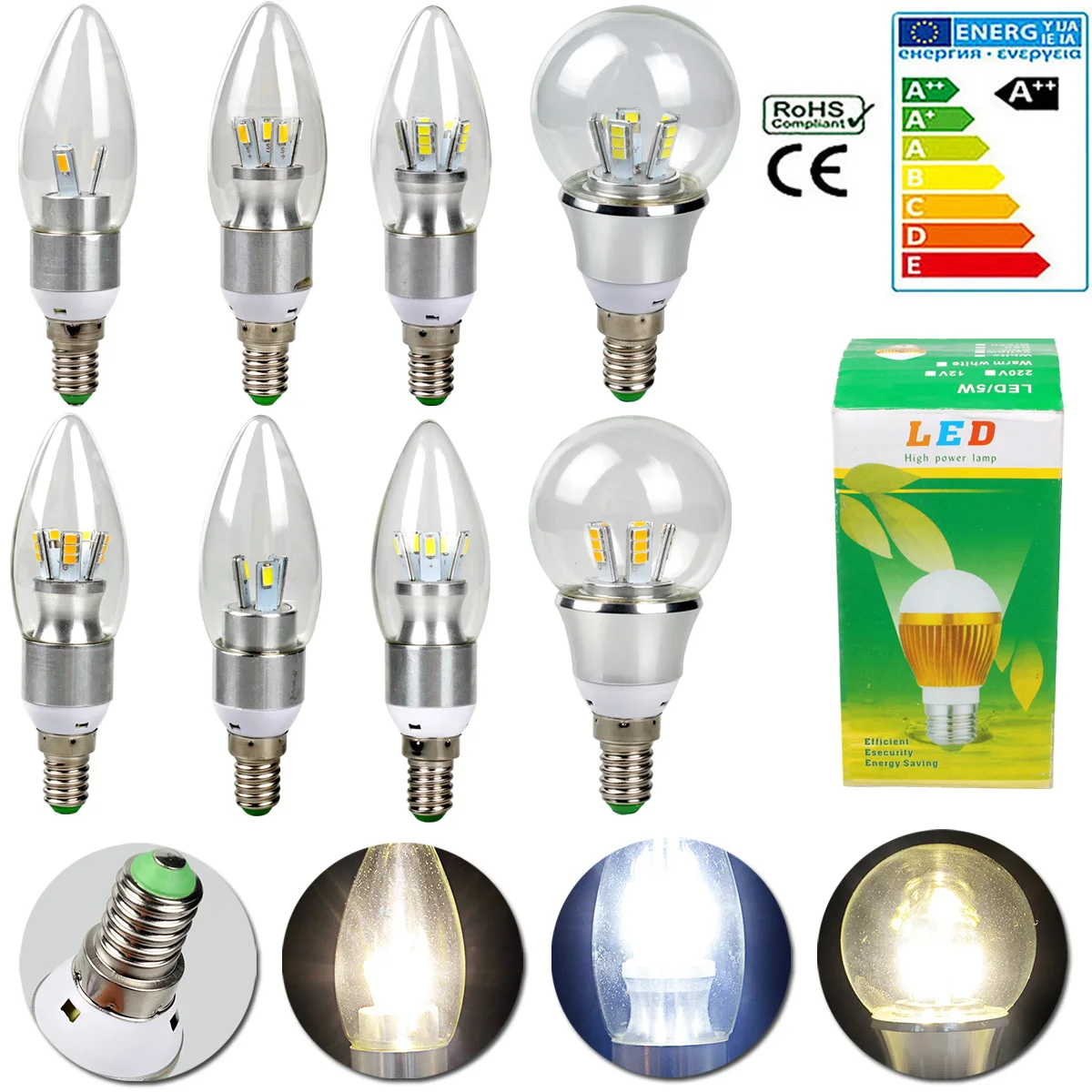 1Set 6PCS E14 4W 8W 10W 5630 2835 SMD LED Globe Candle Energy Saving