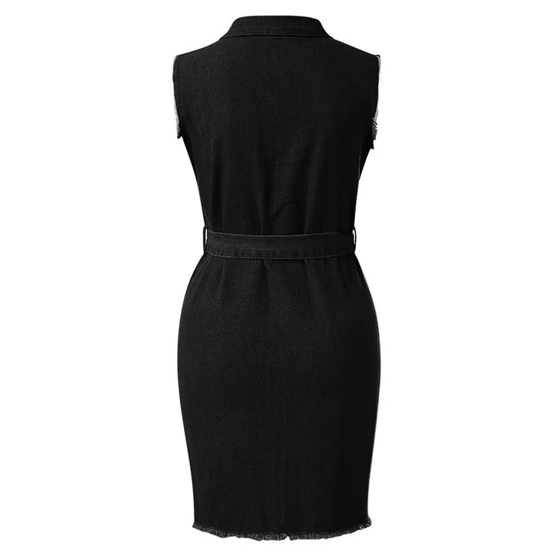 New Women Summer Plus Size Button Down Denim Sexy Dress Ladies Lace Jeans Long Shirt Dress Bohemian Beach Holiday Daily #4A30 (5)