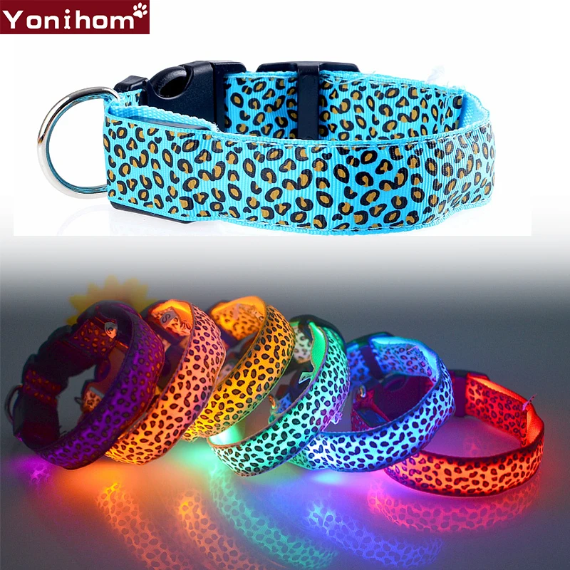 

Pet Dog Collar LED Luminous Leopard Collar Perro Nylon Dog Light Night Safety Glowing Dogs Collar for Small Dogs Puppy Chihuahua