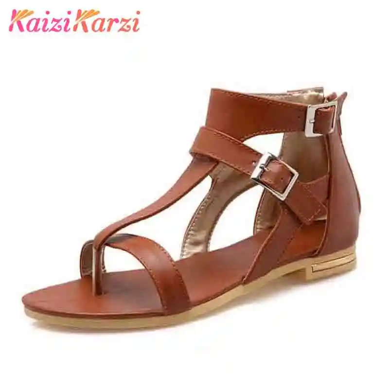 online KaiziKarzi Cinta Fivela Sapatos de Verão Apartamentos Calcanhar Gladiador Breves Sandálias Flip Flop Apartamentos Zipper Sapatos Mulheres Tamanho 34 43 PA00793