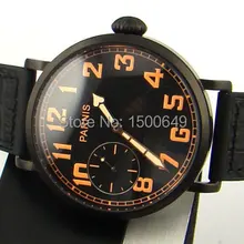 Parnis 46 мм Pvd корпус черный циферблат 6497 ручной обмотки Мужские часы E937