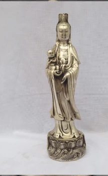 

Antique antiques Collectible Decorated Old Handwork 10 inch Tibet Silver Carved Guanyin SongZi Statue /Kuan Yin Buddha Sculpture