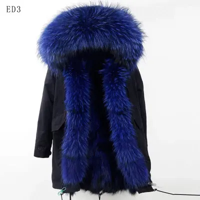 Зимняя женская куртка из натурального Лисьего меха, длинная парка, пальто из натурального меха, Толстая теплая уличная одежда, повседневная отстегивающаяся брендовая Роскошная куртка - Цвет: black blue B