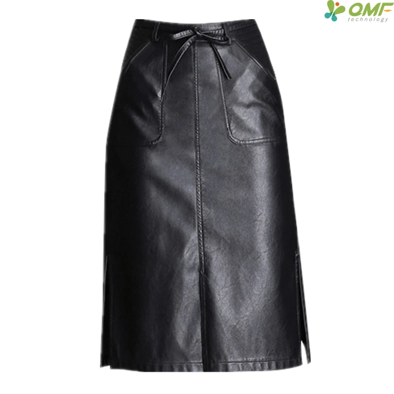 Lace Pu Midi Skirt Elastic Waist Plus Size Skirts Front Split Female ...