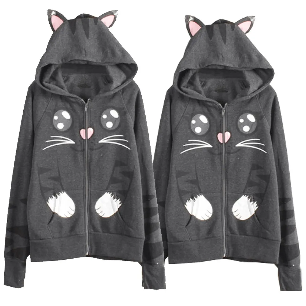 

Casual Pullover tops Autumn Women Hoodies Sweatshirts Women's Halloween Long Sleeve Cat Printed Sweatshirt