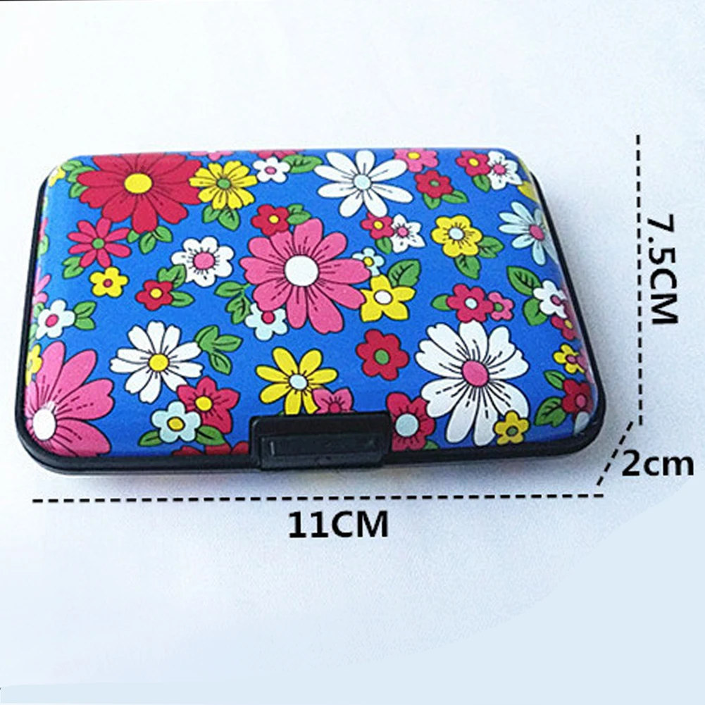 

New Women Aluminum Flower Printing Card Case Protection Pocket Business ID Credit Card Holder Wallet Waterproof Case Box