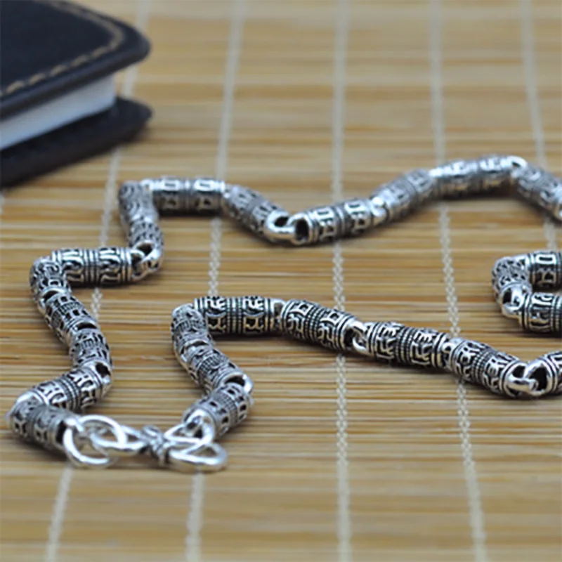 Real Pure 925 Sterling Silver Six Words Mantra Necklace For Men Vintage Thai Silver Om Mani Padme Hum Tibetan Buddhism Jewelry Real Pure 925 Sterling Silver Six Words Mantra Necklace For Men Vintage Thai Silver Om Mani Padme Hum Tibetan Buddhism Jewelry