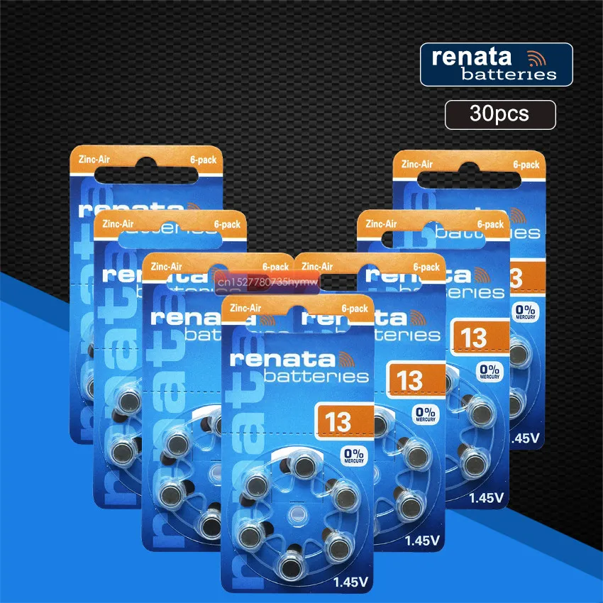 

Renata 30pcs/5pack Maratone Plus Size A13 13A ZA13 13 PR48 Zinc Air 1.45V Hearing aid battery