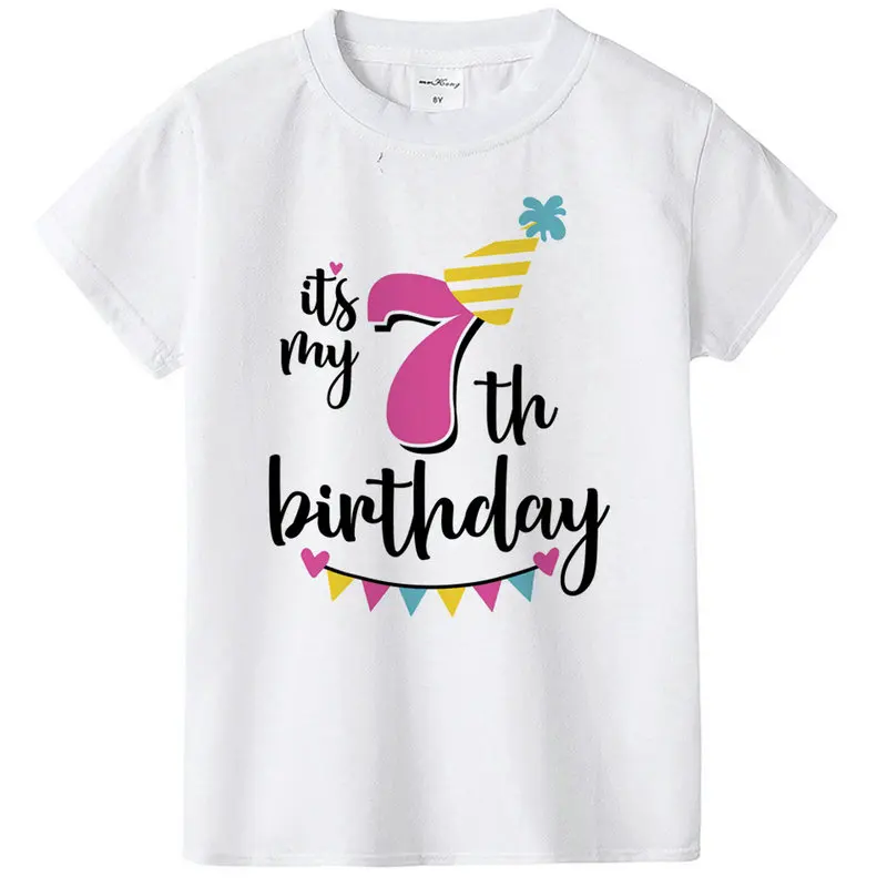 Футболка «С Днем Рождения» для мальчиков и девочек, детская хлопковая футболка на первый день рождения, детские футболки с короткими рукавами и принтом «Boss», детская одежда - Цвет: as per picture