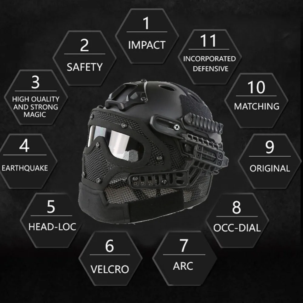 Тактический Защитный шлем Googles G4 с системой, маска для лица, шлем для страйкбола, пейнтбола, охотничьего шлема