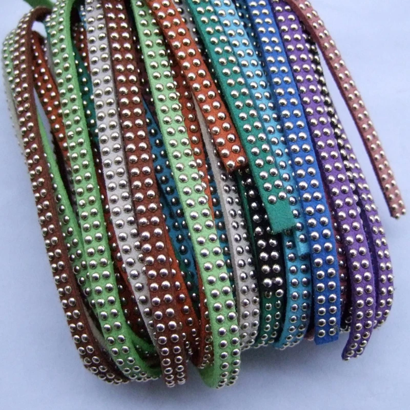 

1Meter 5mm Suede Flat Leather Cord with Rivet Dot Bracelet DIY Jewelry Craft Making